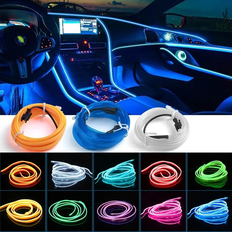Led El Wire - 1m/3m/5m interior do carro conduziu a