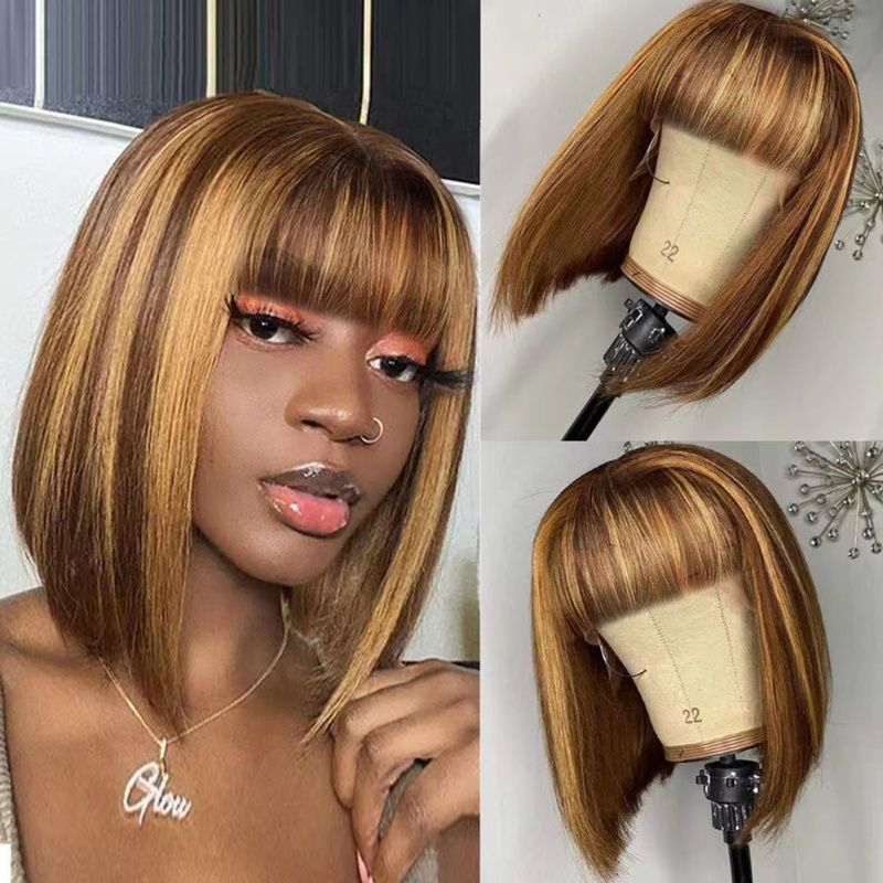 Wig Fiber Net - Peruca feminina curta com franja, estilo